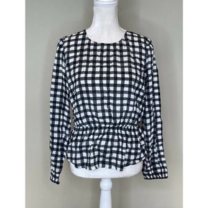 NWT GAP Gingham Check Long Sleeve Peplum Blouse M